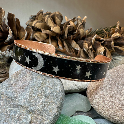 Midnight Moon & Stars Copper Cuff Bracelet
