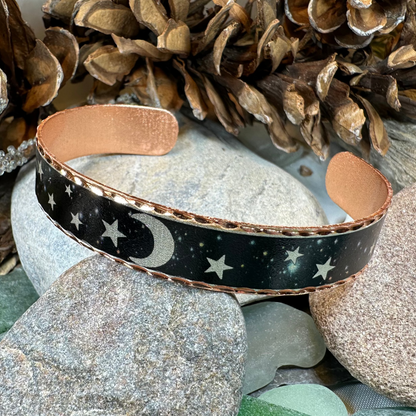 Midnight Moon & Stars Copper Cuff Bracelet