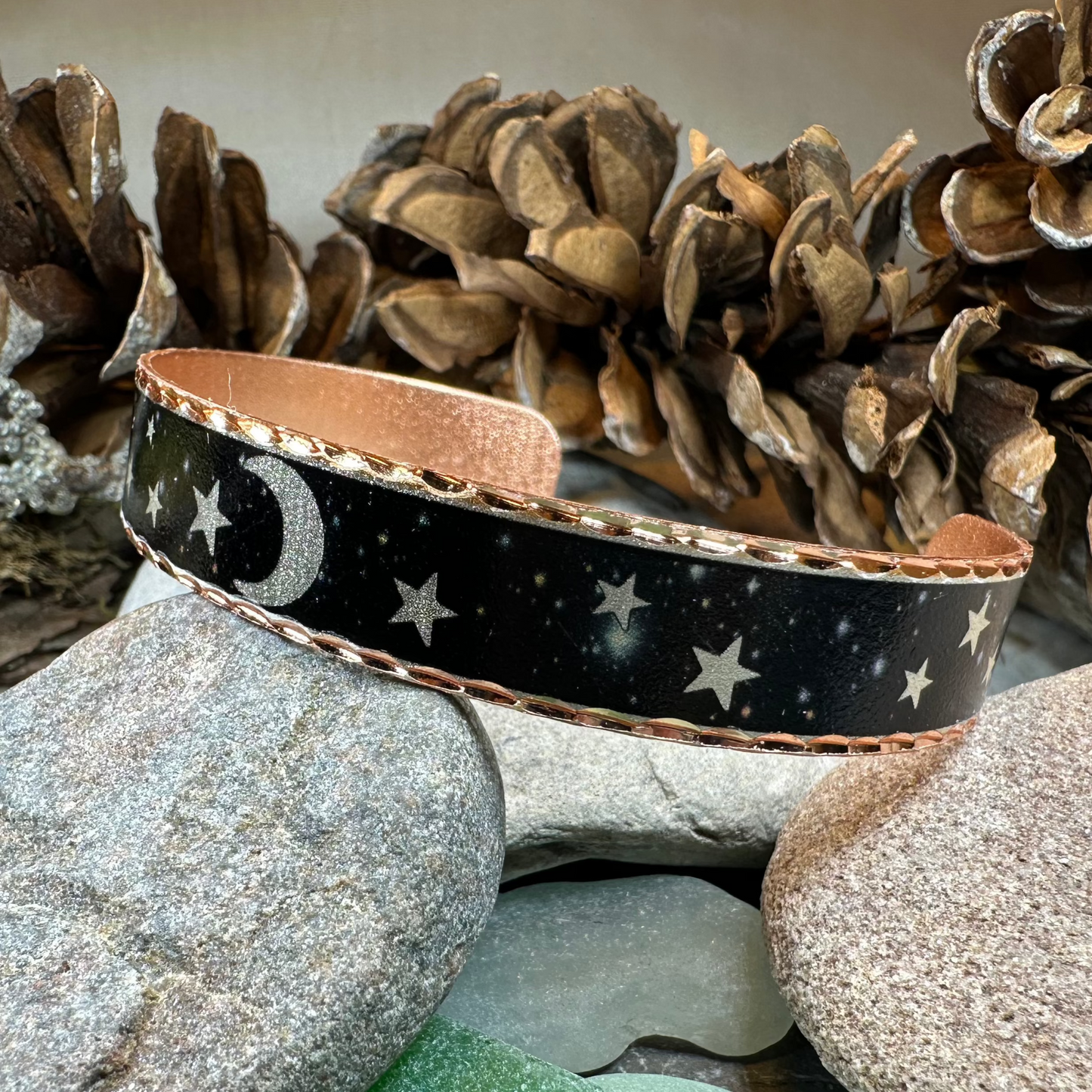 Midnight Moon & Stars Copper Cuff Bracelet