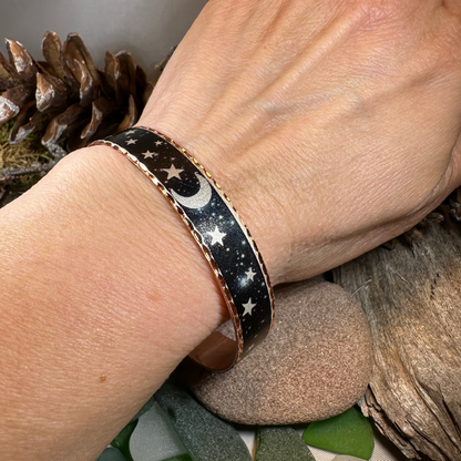 Midnight Moon & Stars Copper Cuff Bracelet
