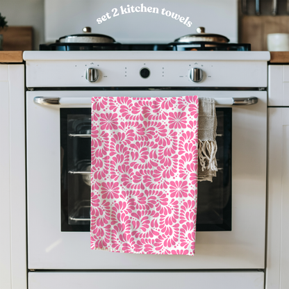 Pink Mexican Kitchen Towel – set of two cotton Tea Towel – Flour Sack Dish Towel for Mexican  Aesthetic Kitchen Decor