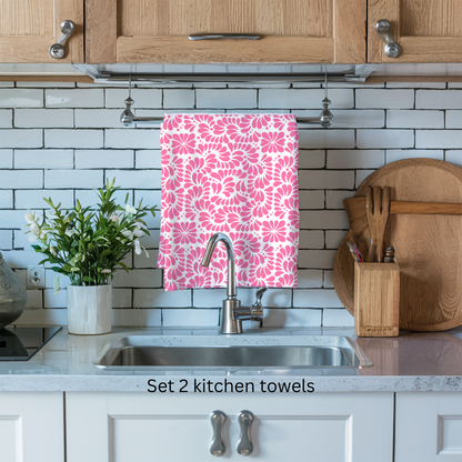 Pink Mexican Kitchen Towel – set of two cotton Tea Towel – Flour Sack Dish Towel for Mexican  Aesthetic Kitchen Decor
