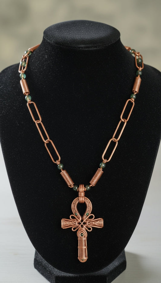 Copper Wire Wrapped Ankh Necklace