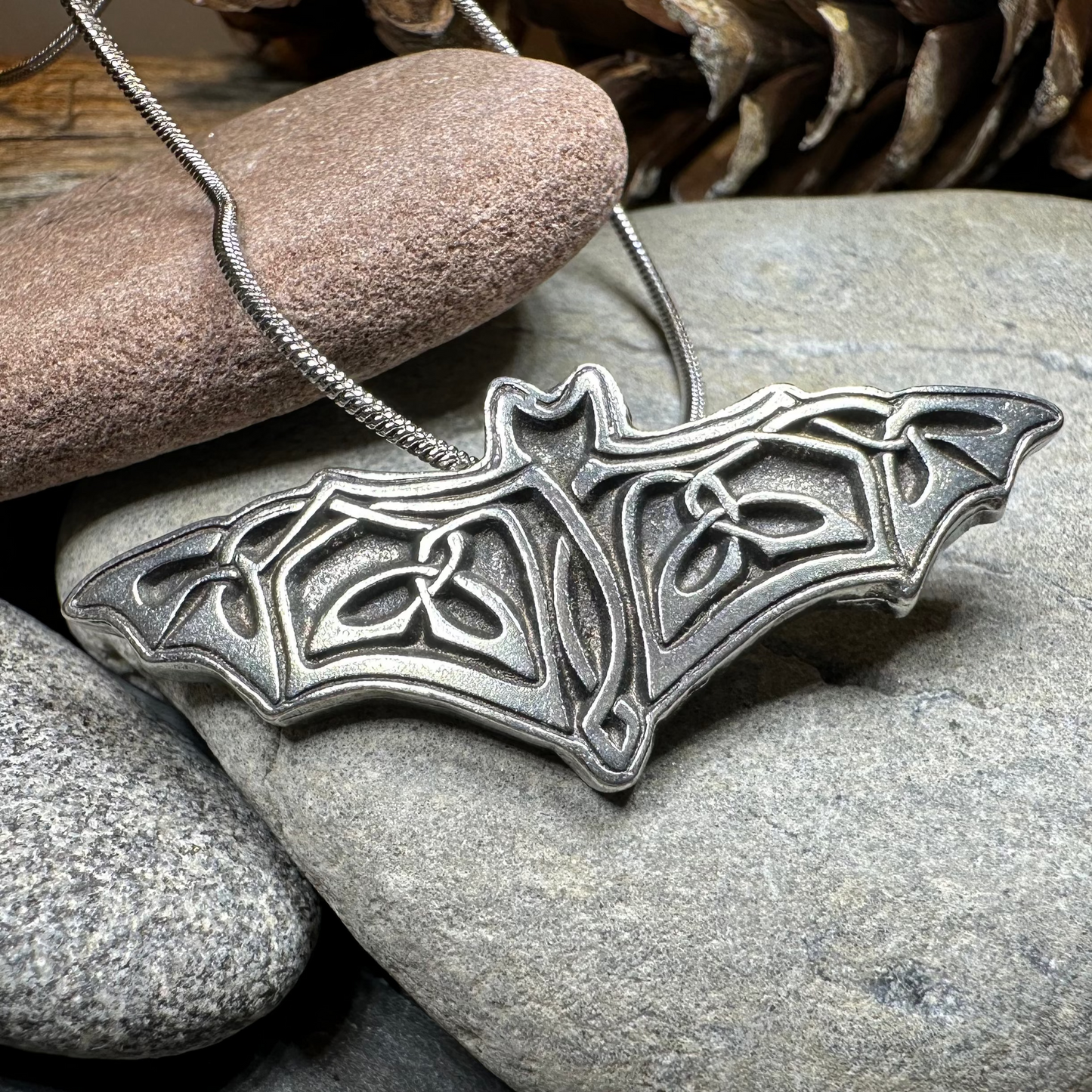 Celtic Bat Pewter Necklace