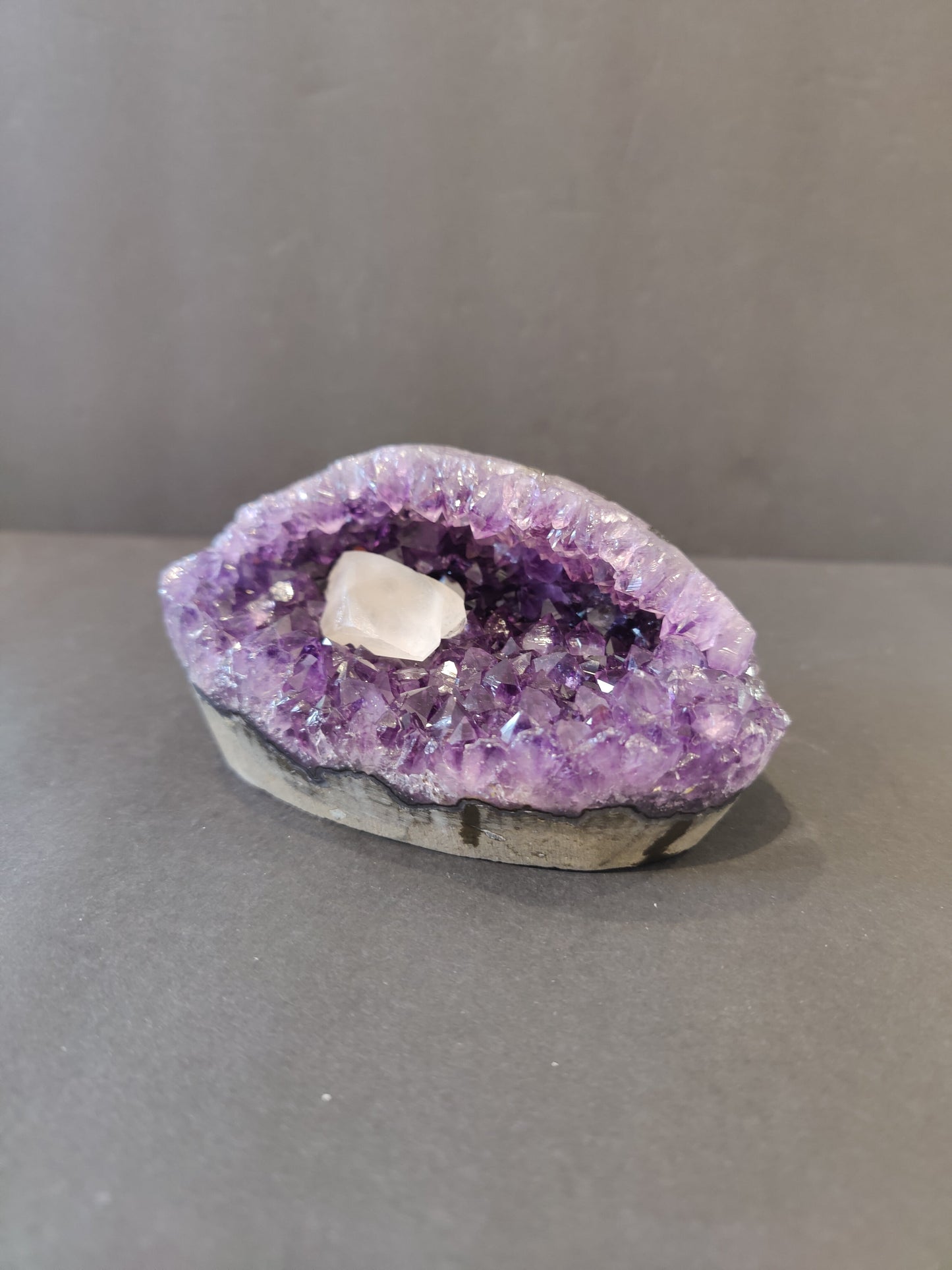 Amethyst with Calcite Crystal Inclusion Geode Sculpture