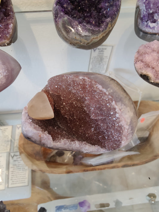 Amethyst with Calcite Crystal Inclusion Geode Sculpture