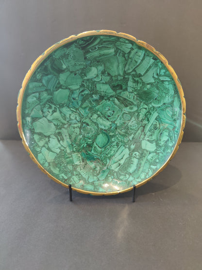 Malachite Decorative Bowl with Gold Rim