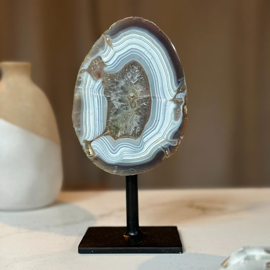 Agate Stone, metal stand included - (Uruguay) Ethically Sourced