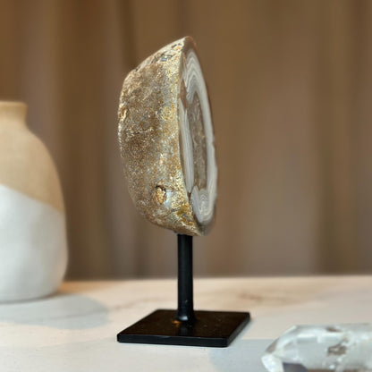 Agate Stone, metal stand included - (Uruguay) Ethically Sourced