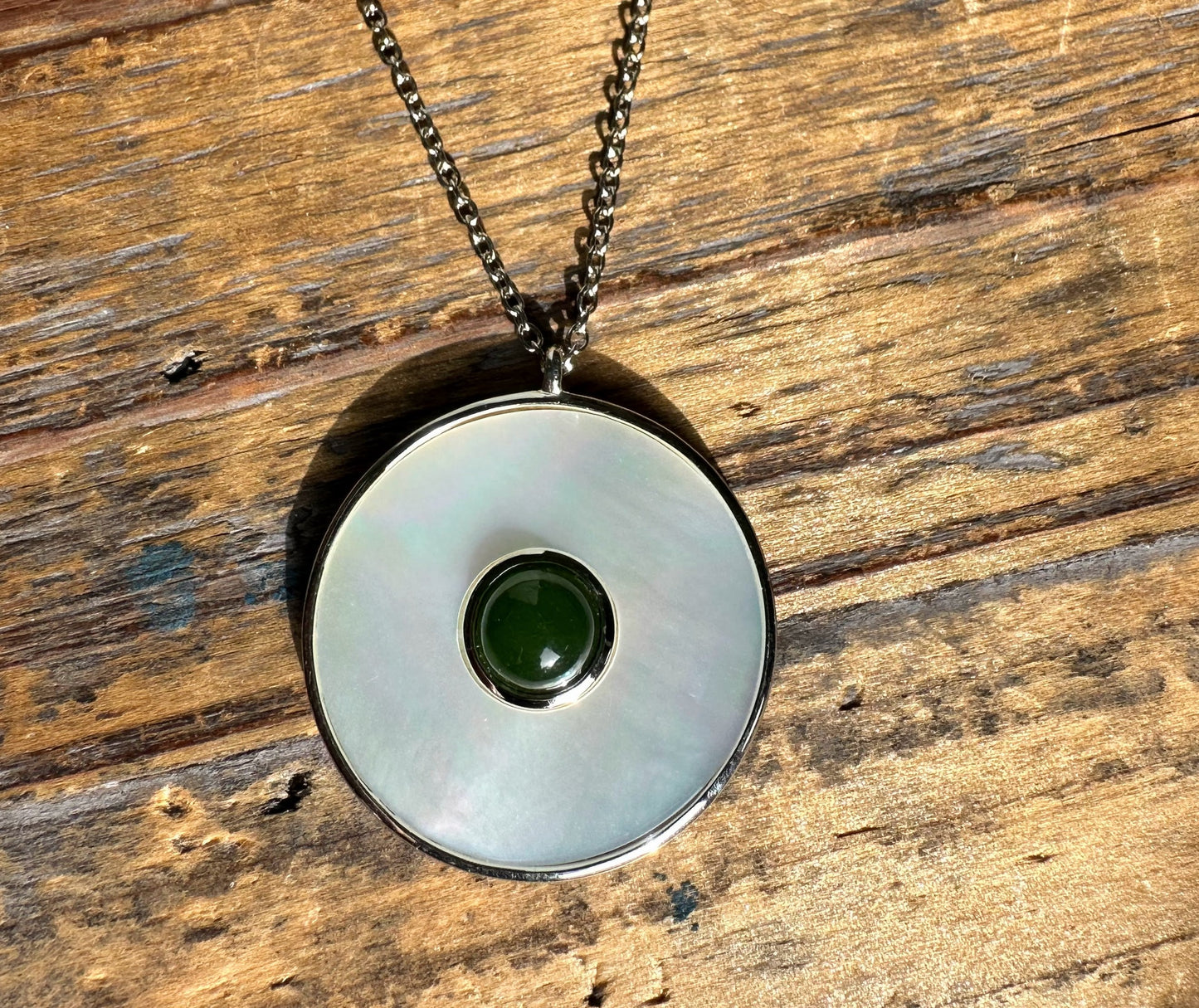 Canadian Jade and Mother of Pearl Pendant – Elegant Gemstone Jewelry