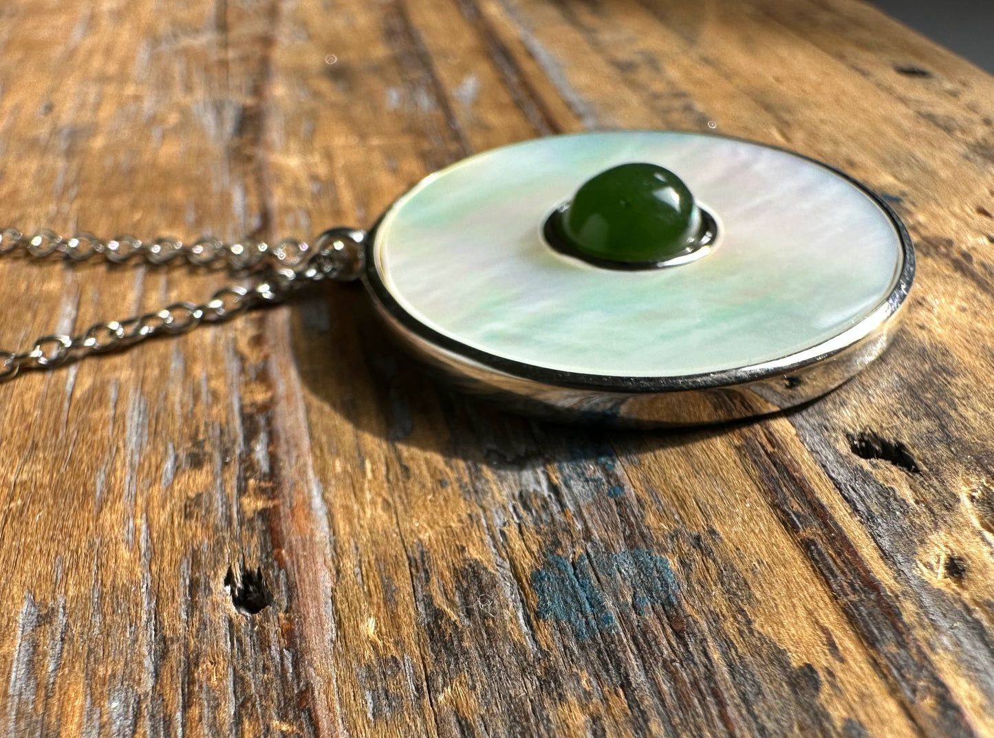 Canadian Jade and Mother of Pearl Pendant – Elegant Gemstone Jewelry