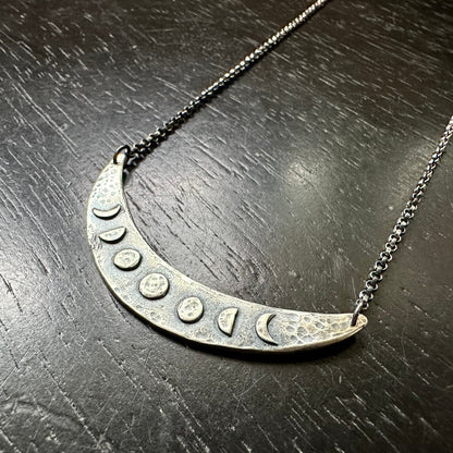 Silver Moon Phase Crescent Necklace