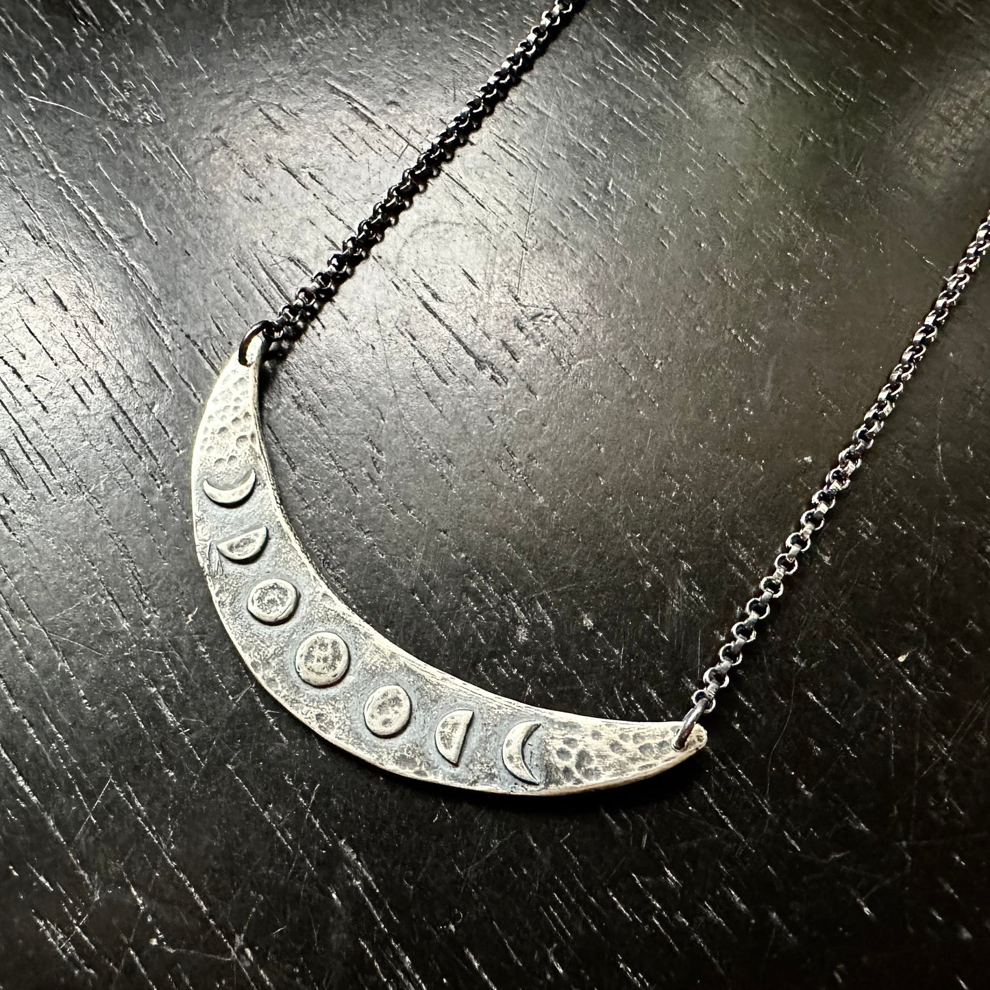 Silver Moon Phase Crescent Necklace