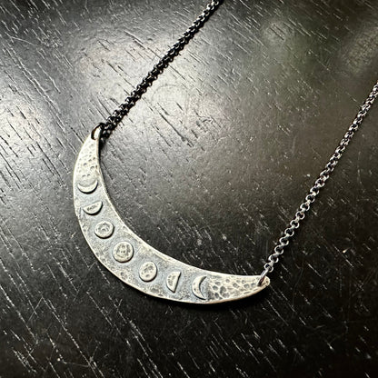 Silver Moon Phase Crescent Necklace