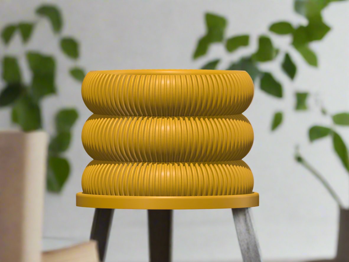 Ribbed Bubble Plant Pot With Drainage and Saucer