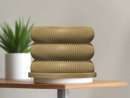 Ribbed Bubble Plant Pot With Drainage and Saucer