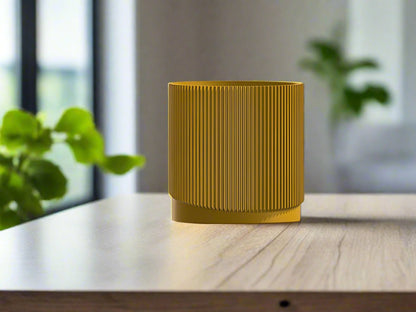 Mid-Century Ribbed Planter with Drainage and Saucer in Multiple Colors, 3D Printed Planter with Unique Modern Design, Lightweight, Wave