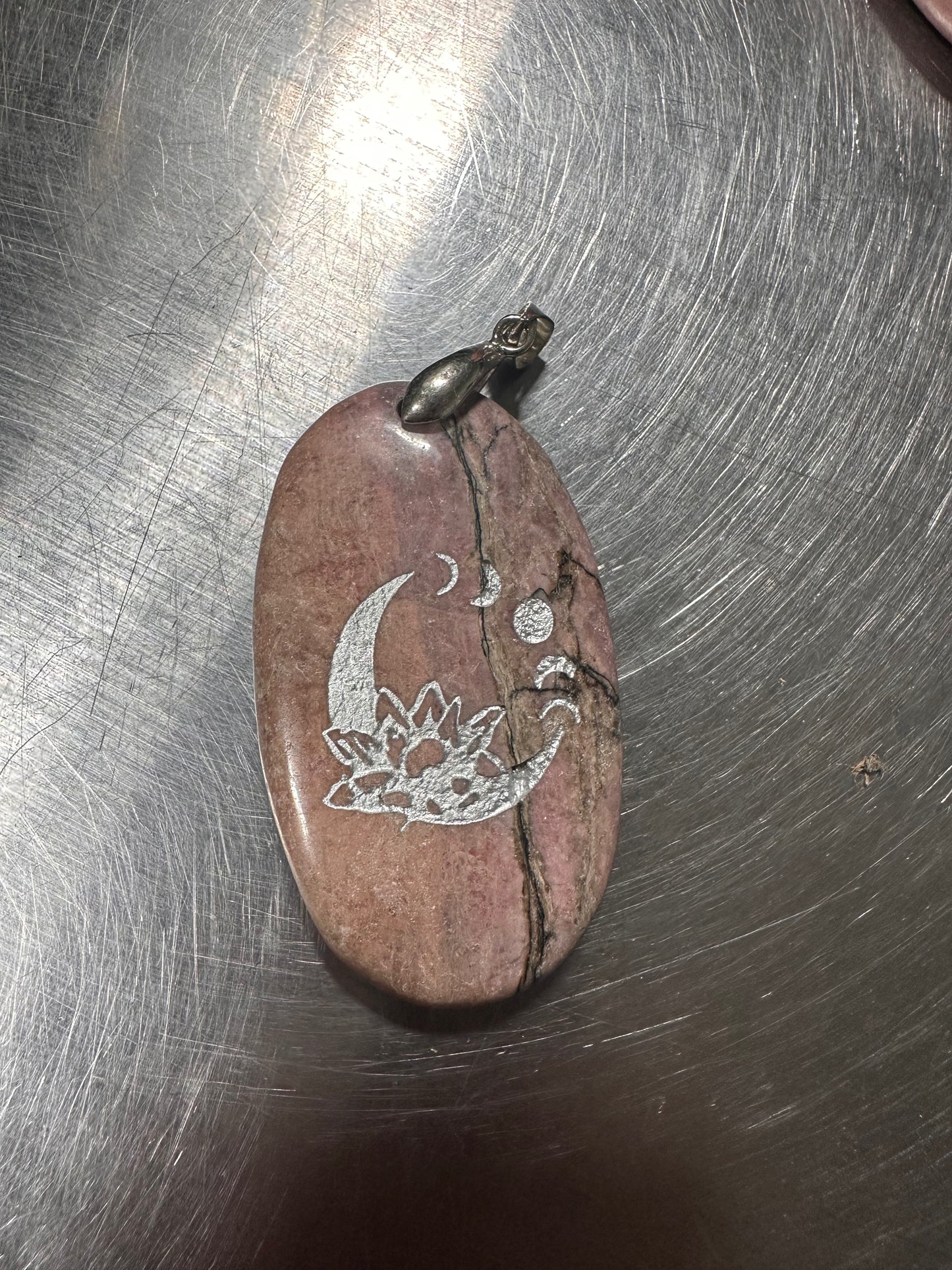 RHODONITE stamped pendants