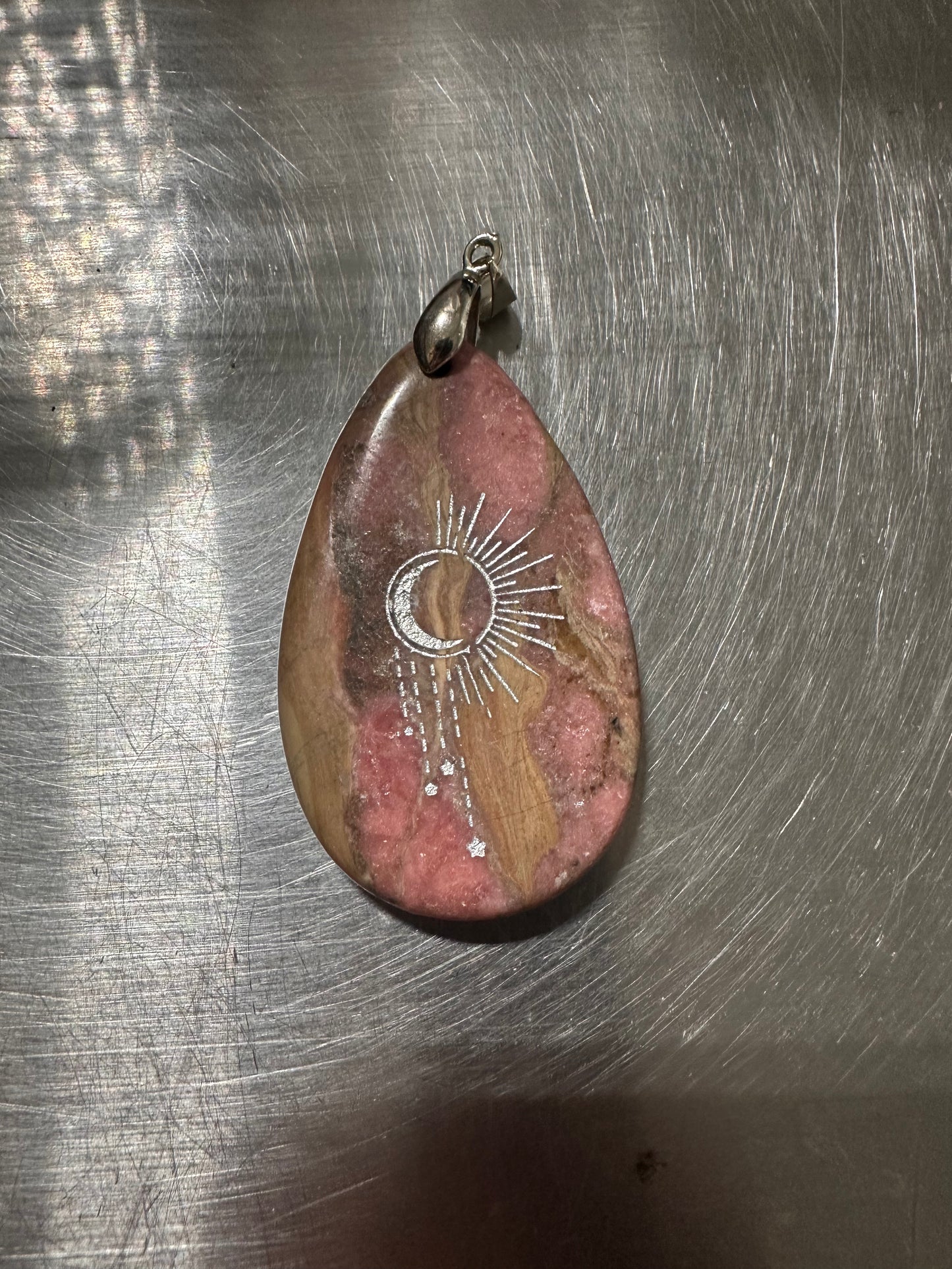 RHODONITE stamped pendants