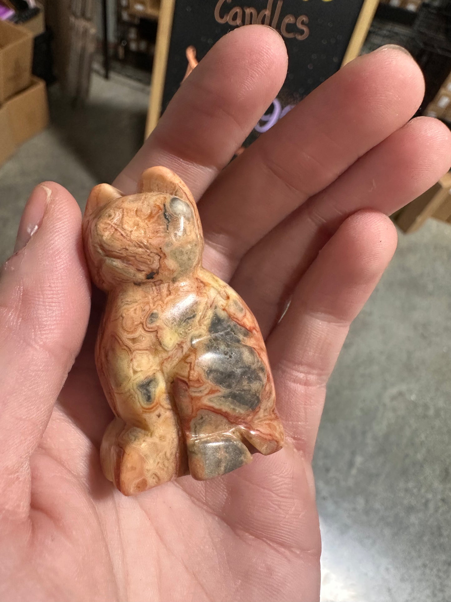 Orange Calcite Carved Cat