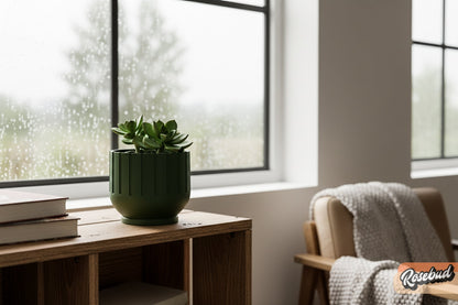 Modern Indoor Planter with Drainage – 3D Printed Fluted Plant Pot, Vertical Ribbed Design, Minimalist Decor Accent, Mid-Bubble