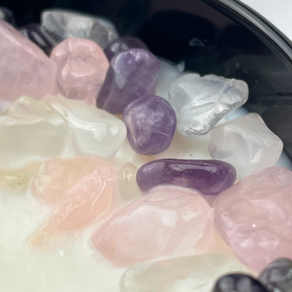 Orchid Seascape Crystal Candle with Amethyst, Rose, and Quartz | Coconut-Soy Wax Candle, 9oz