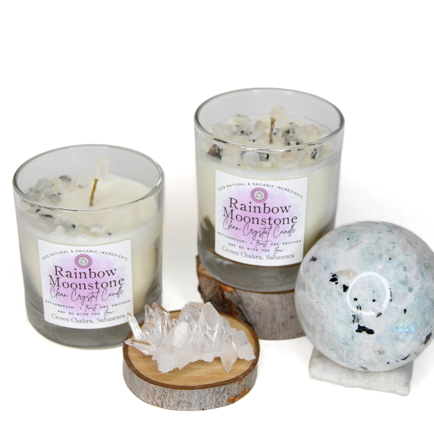 Rainbow Moonstone Clean Crystal Candle
