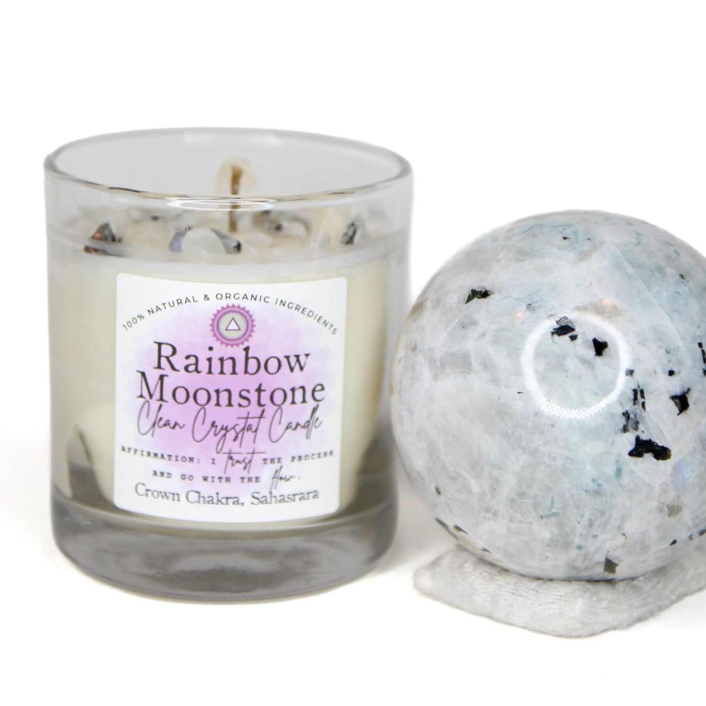 Rainbow Moonstone Clean Crystal Candle
