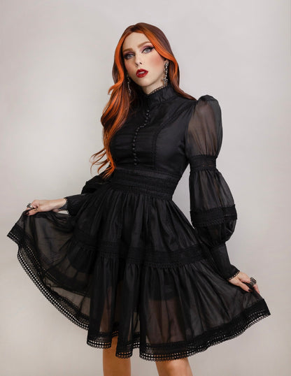 Morgana - Romantic Victorian Inspired Party Dress - BLACK - READY TO SHIP