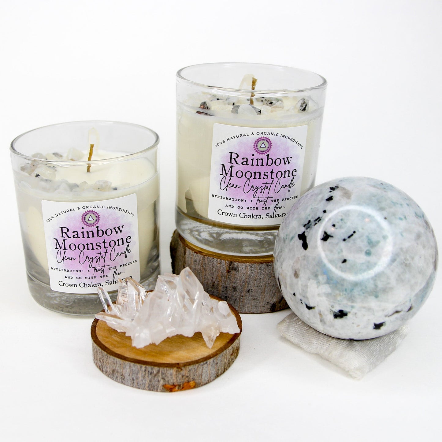 Rainbow Moonstone Clean Crystal Candle