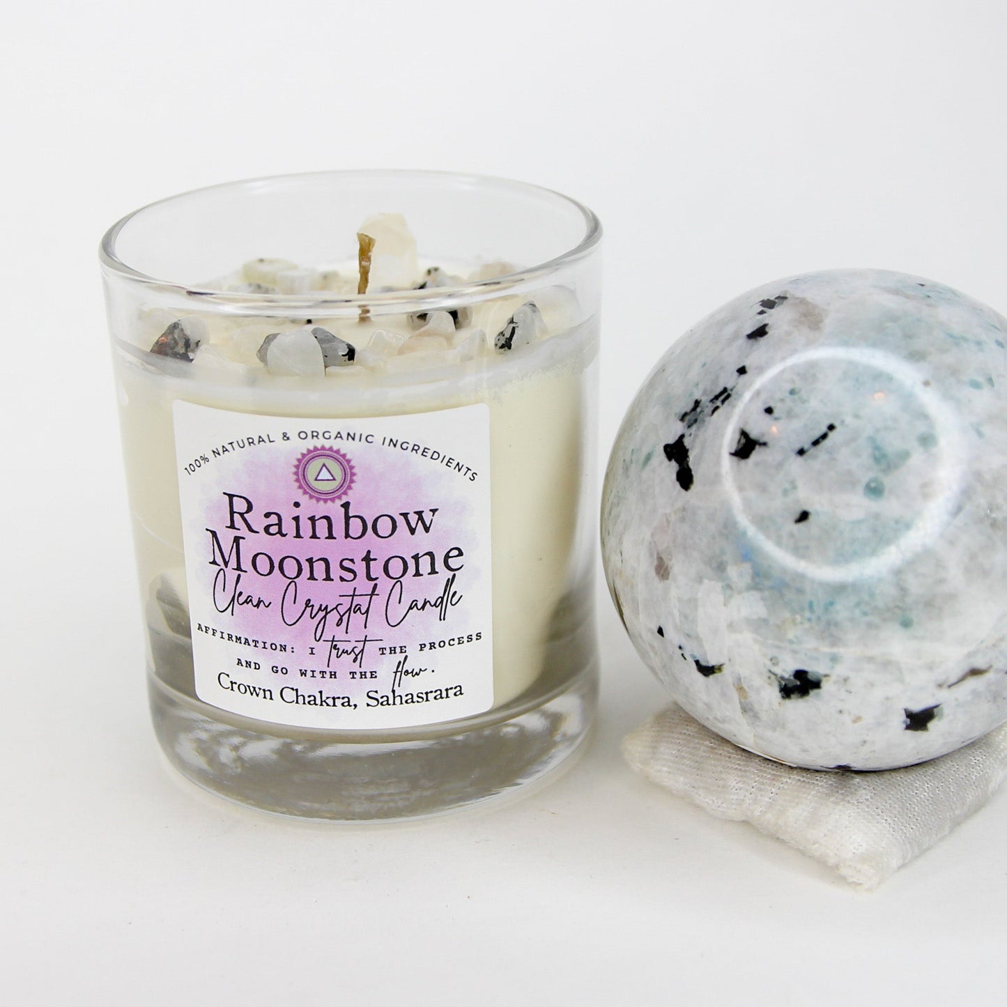 Rainbow Moonstone Clean Crystal Candle