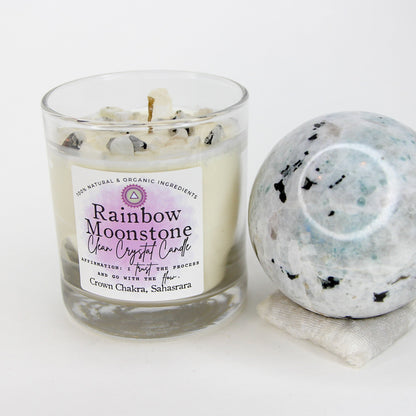 Rainbow Moonstone Clean Crystal Candle