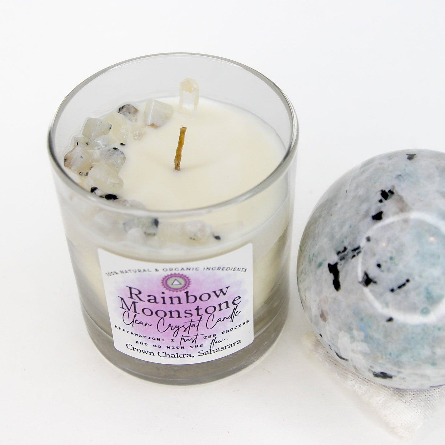Rainbow Moonstone Clean Crystal Candle