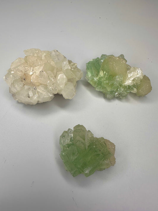 Green Apophyllite from India (raw formations)