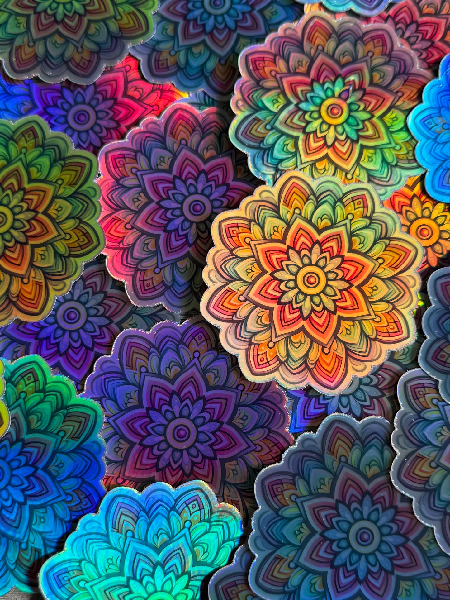 Bespattered Facade Pastel Rainbow Flower Mandala Holographic Sticker