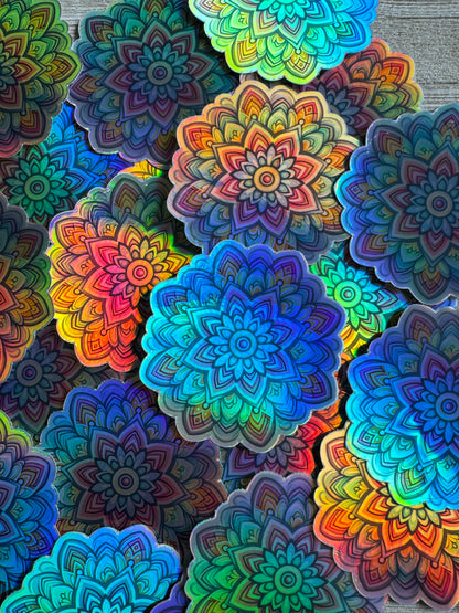 Bespattered Facade Pastel Rainbow Flower Mandala Holographic Sticker