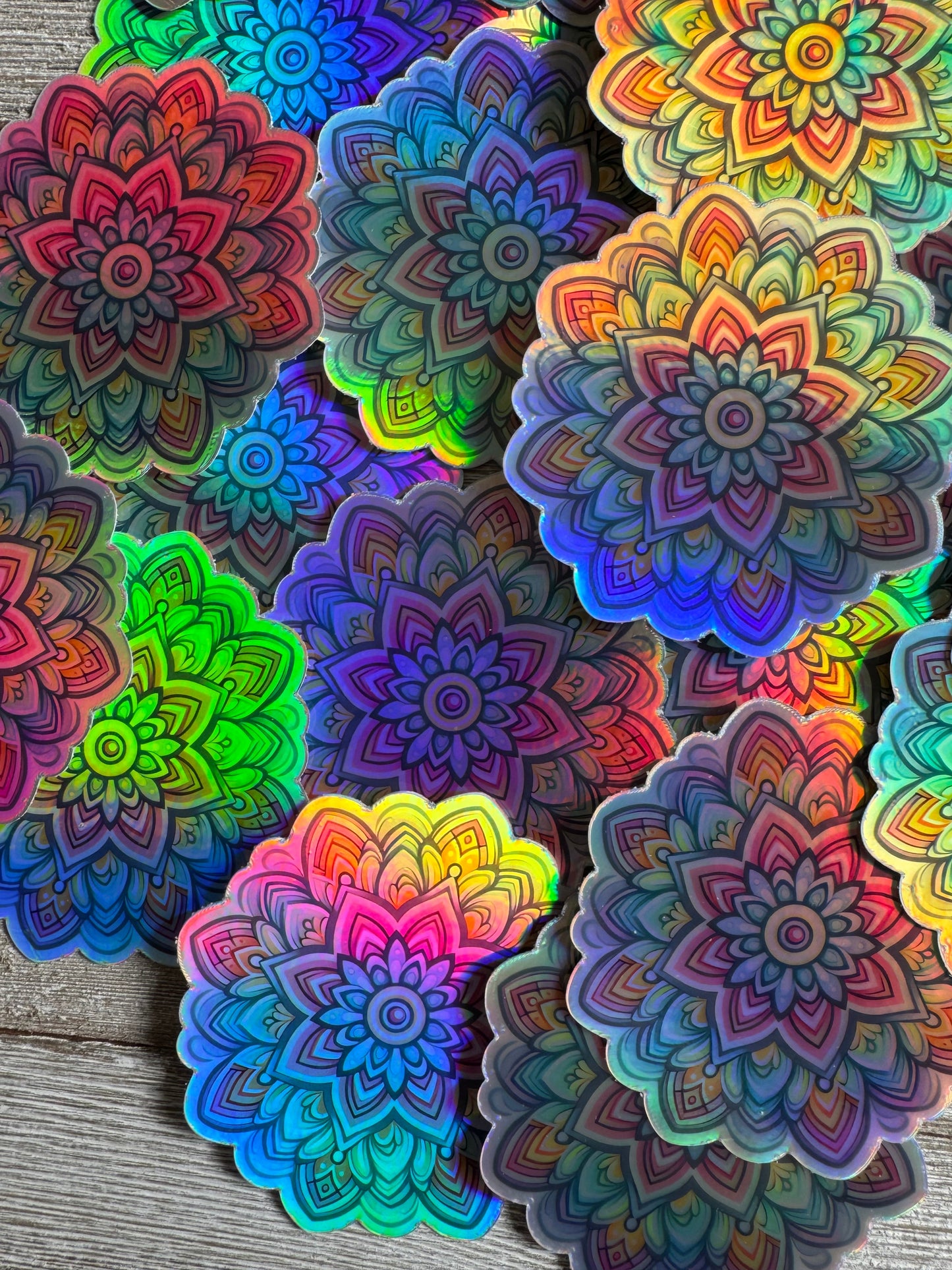 Bespattered Facade Pastel Rainbow Flower Mandala Holographic Sticker