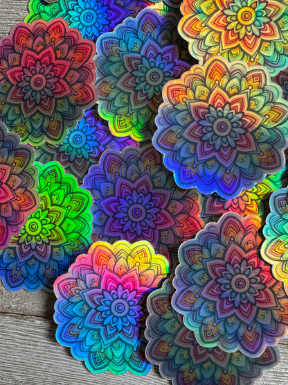 Bespattered Facade Pastel Rainbow Flower Mandala Holographic Sticker
