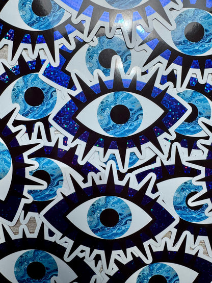 Bespattered Facade Evil Eye Protection Symbol Glitter and Lashes Sticker