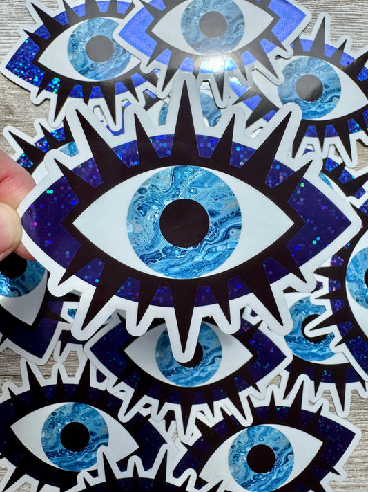 Bespattered Facade Evil Eye Protection Symbol Glitter and Lashes Sticker