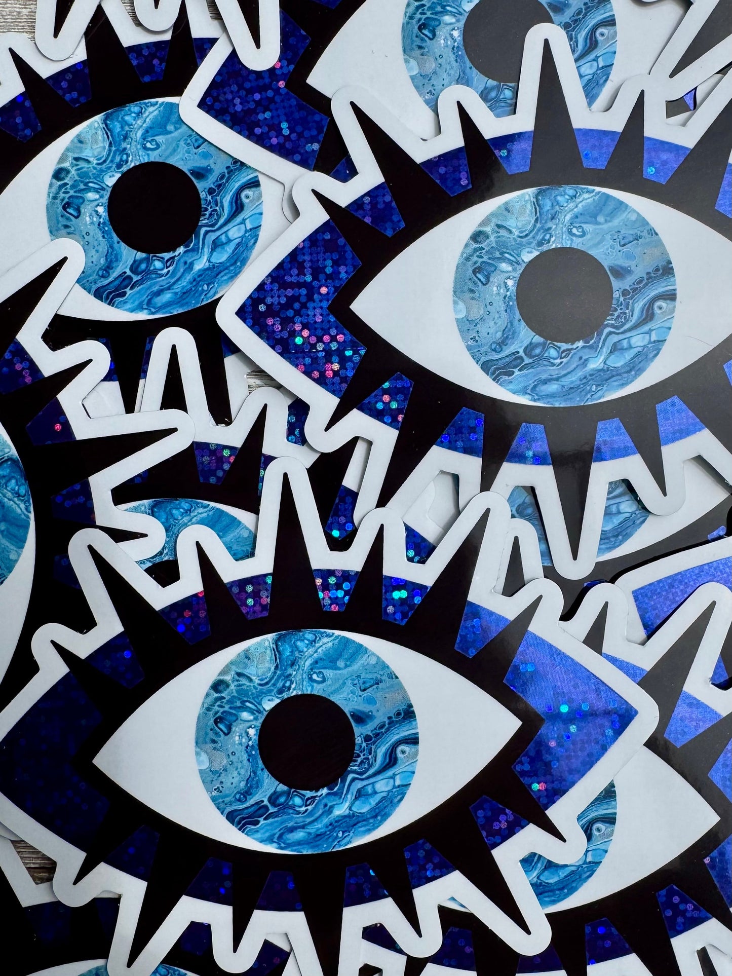 Bespattered Facade Evil Eye Protection Symbol Glitter and Lashes Sticker