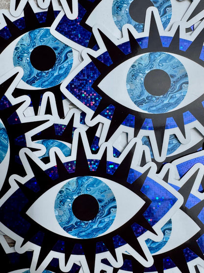 Bespattered Facade Evil Eye Protection Symbol Glitter and Lashes Sticker