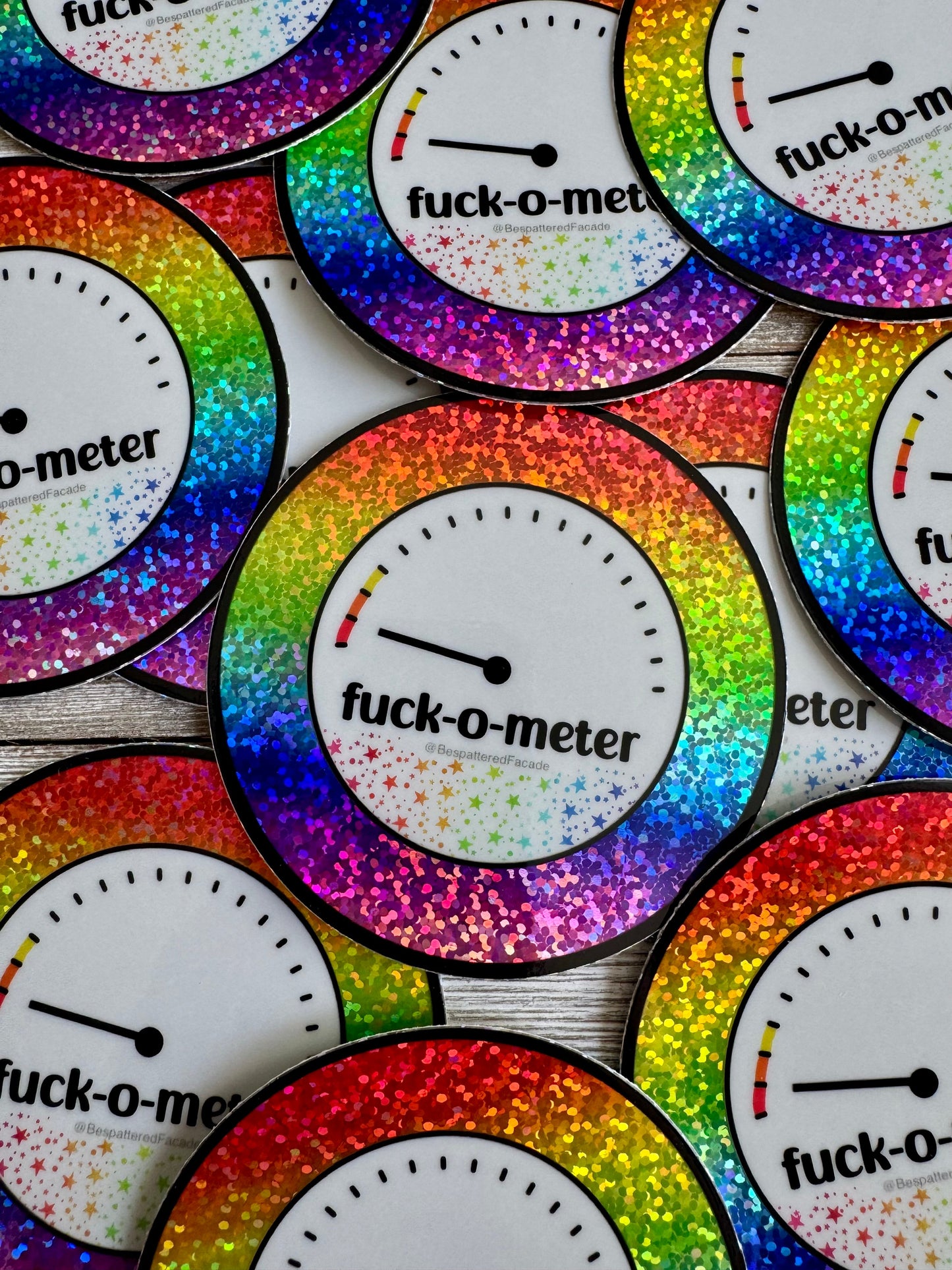 Bespattered Facade Rainbow Rainbow Holographic Glitter Fuck-o-Meter Sticker