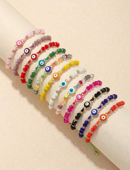 Beaded Evil Eye Bracelets - multiple colors