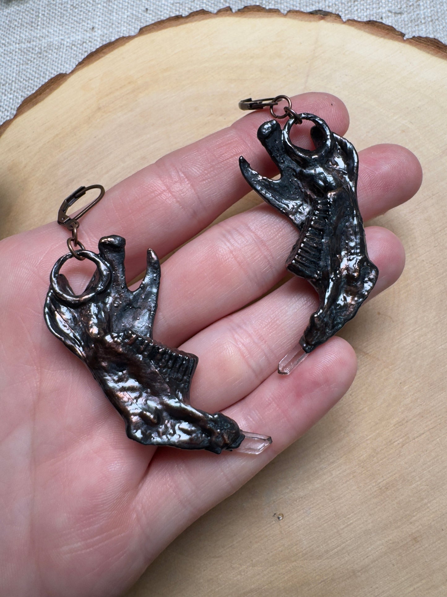 Beltharion- Muskrat Jawbone and Quartz Earrings