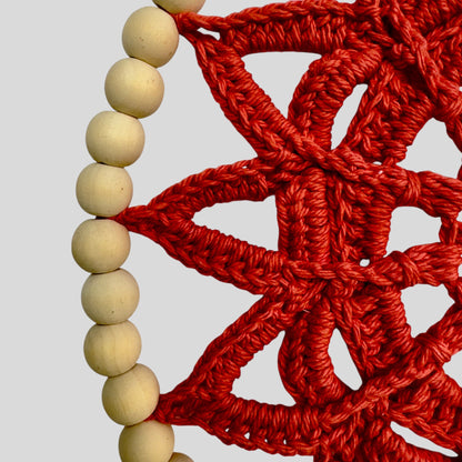 10" Handmade Wood Bead Frame Macrame Dreamcatcher - Nursery and Kid's Room Decor -- Coral