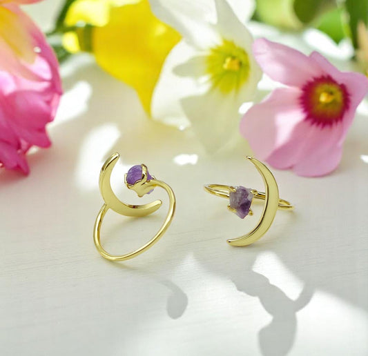 Gold Moon Amethyst Ring