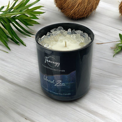 Island Zen Crystal Candle with Quartz | Coconut-Soy Wax Candle, 9oz