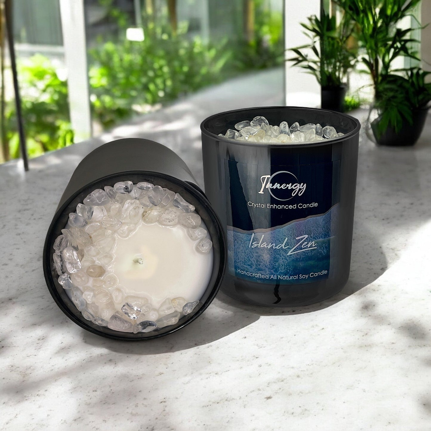 Island Zen Crystal Candle with Quartz | Coconut-Soy Wax Candle, 9oz