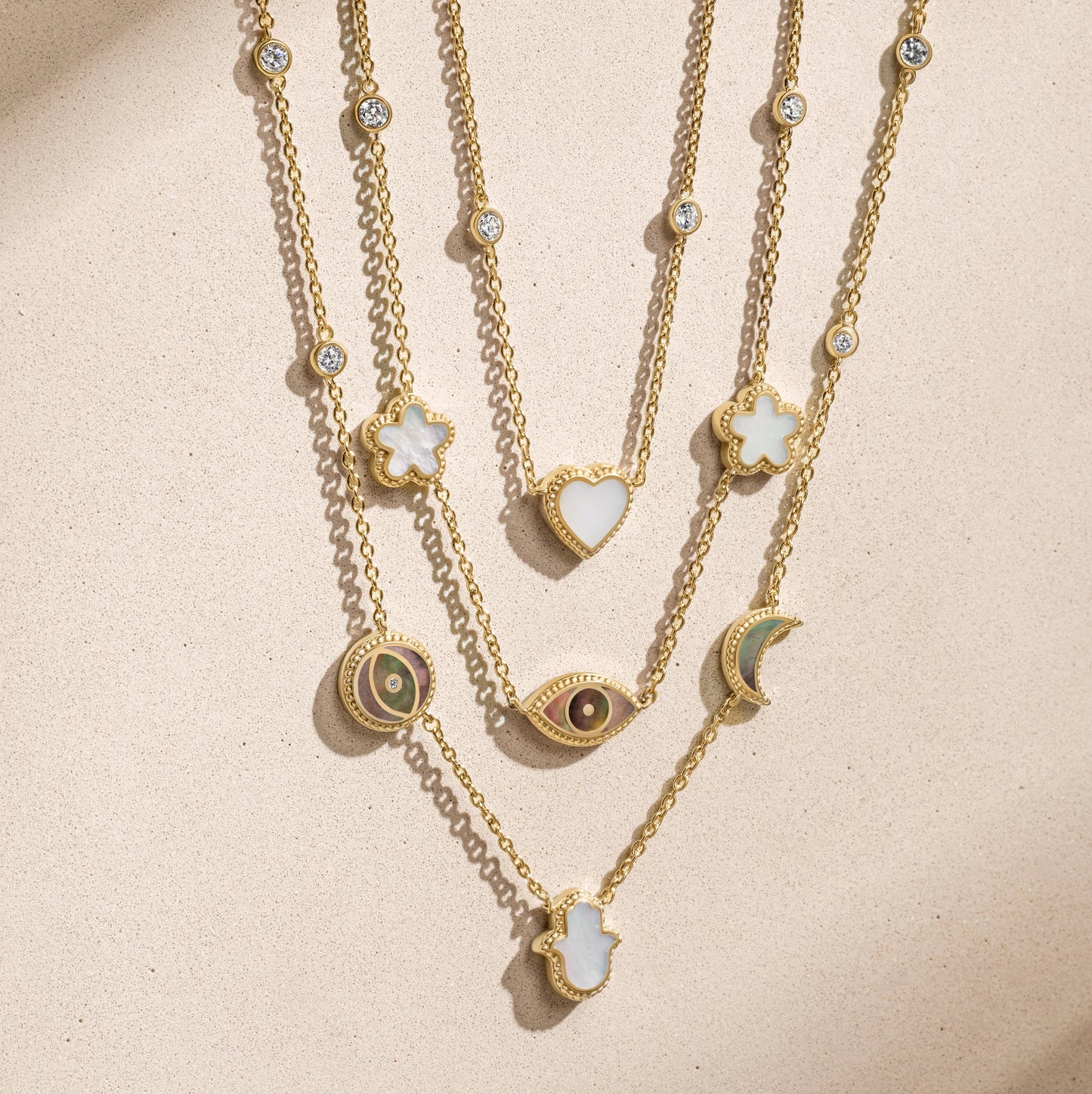 Spirit’s Transformation Multi-Symbol Mother of Pearl Layered Necklace